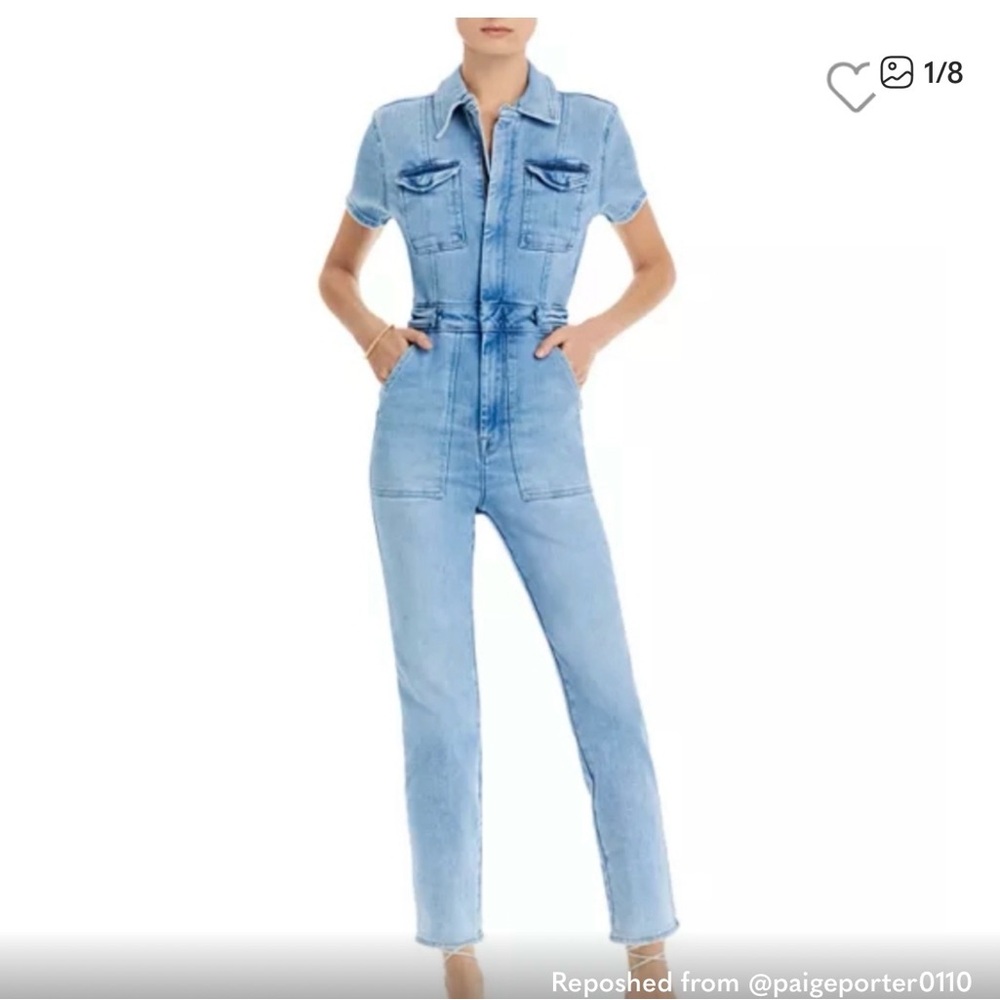 Good American Light Blue Denim Utility Jumpsuit